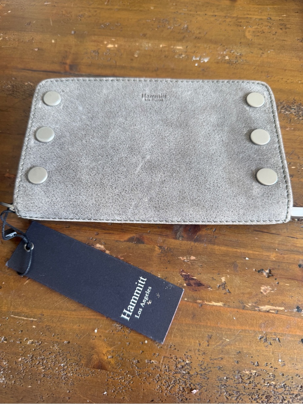 NWT Hammitt 395 RFID PEW BS  Zip Around WALLET  in Pewter Natural Leather